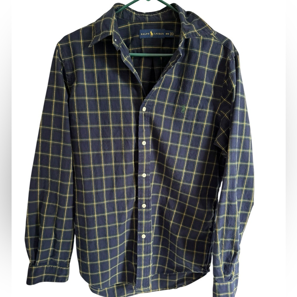 Ralph Lauren Men’s Blue Plaid Cotton Button Down Shirt, Size Medium